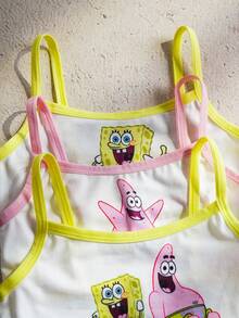 SpongeBob SquarePants | SHEIN 6件套少女吊带背心文胸内裤套装，黄色、粉色、白色 - 白色 - 查看 11