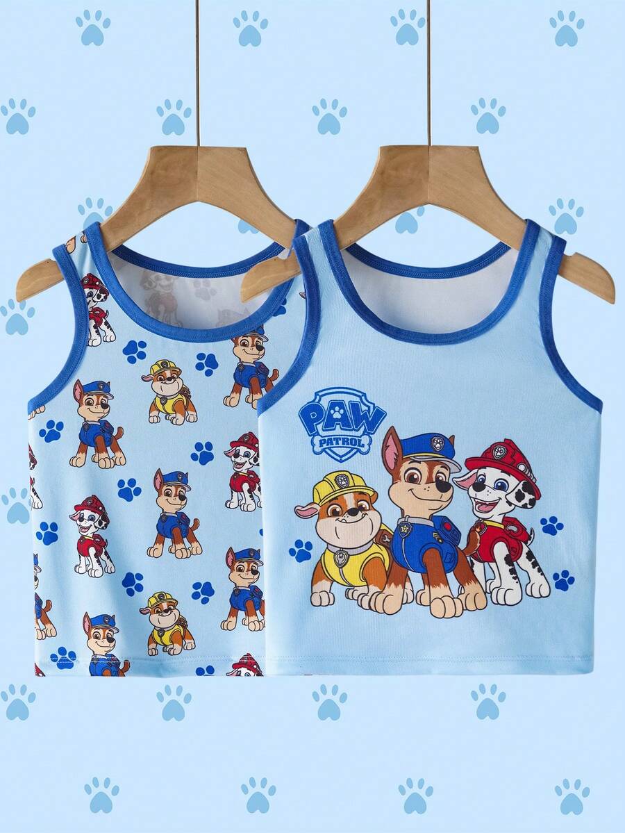 SHEIN | PAW Patrol 2件/套 男童卡通印花圆领背心 - 藍色 - 查看 1