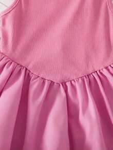 SHEIN Baby Girl Cute Pink Knitted Sleeveless Romper For Summer - Hot Pink - View 8