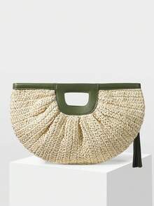 MOTF WOMEN'S HANDBAG, WOVEN FRINGED BAG - Beige - View 5