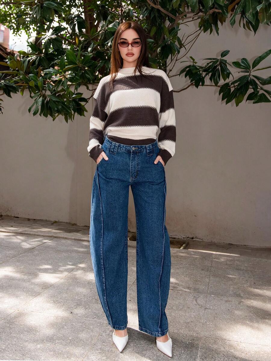 Bris Aura 女士新款时尚蓝色弯腿裤，适合情人节、母亲节等高端场合 - 藍色 - 查看 1