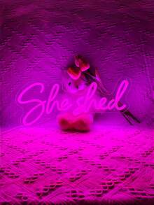 1PC She Shed LED Neon Sign, Pink Cursive Script Wall Decor Light, USB Powered Ambient Lamp For She Shed, Bedroom, Man Cave & Party Decor - Multicolor - View 3