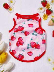 PETSIN 1pc Pink Cute Strawberry Printed Pet Vest - Red - View 4