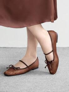 CUCCOO BIZCHIC Giày lười nữ đế bằng màu trơn, trang trí nơ, kiểu dáng thường ngày, đa năng, thích hợp cho mùa Giáng sinh và mùa xuân. - màu nâu - Xem 5