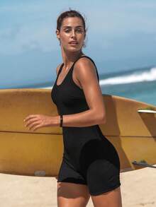 Swim SPRTY Traje de baño de una pieza de unicolor y espalda descubierta para mujer - Negro - Ver 4