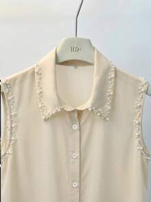 GlowEve New Design Beaded Sleeveless Chiffon Tank Top For Women, Spring/Summer - Apricot - View 3