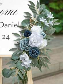 2pcs/Set Artificial Dusty Blue Flower Arch (2pcs), Wedding Arch Decor And Welcome Sign, Suitable For Wedding Ceremony And Reception - Blue - View 7