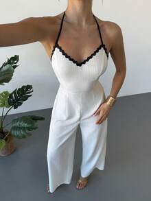 RiviMae 女士撞色滚边露背吊带连体裤 - 杏色 - 查看 1