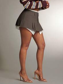 Denimoi Faux Shirting Layered Micro Mini Skirt Sexy Skirts Fashionable - Dark Grey - View 4