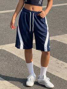 Muchica 蓝色网眼女士休闲阔腿短裤 - 藏蓝色 - 查看 4