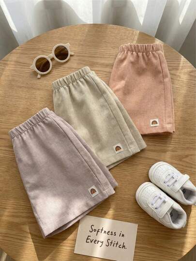 Cozy Pixies 3pcs Baby Boy Elastic Waist Decorated Knit Shorts Set, Versatile & Comfortable