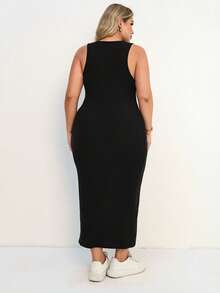 Plussiva Plus Size Pregnant Women's Casual Solid Color Sleeveless Fitted Dress, Summer - Black - View 2