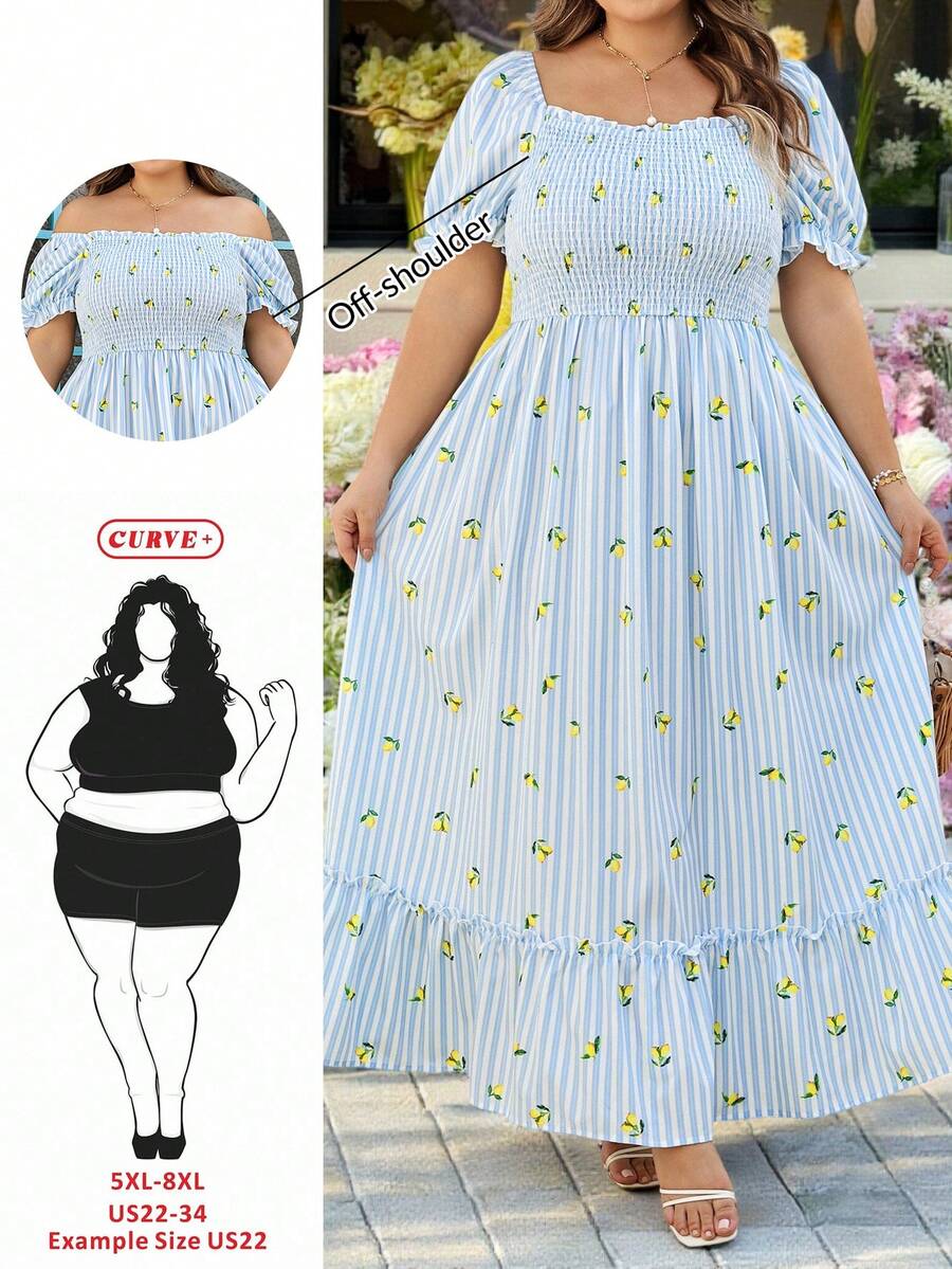 SHEIN CURVE+ Đầm cỡ US22 (dành cho người có đường cong cơ thể), thích hợp cho lễ hội âm nhạc, kỳ nghỉ biển, phong cách bohemian lãng mạn với họa tiết hoa nhí, phù hợp cho kỳ nghỉ biển, mùa tốt nghiệp, kỳ nghỉ kiểu bohemian, đầm đi biển, trang phục đi nghỉ mát.