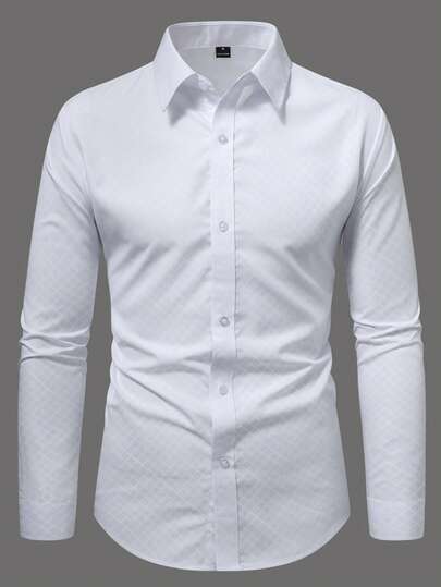 Manfinity Mode Camisa casual/de negocios de manga larga a cuadros de solapa única para hombre