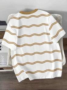 Manfinity Joysei Men's Casual Wavy Pattern T-Shirt, Suitable For Outdoor Wear - White - View 2