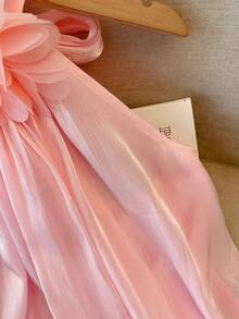 Franclia Women's Halter Neck Tie Vest, Elegant Vest, Three-Dimensional Floral Vest, Glossy Vest, Flowy Organza Vest, Versatile And Fashionable Vest, Sexy And Alluring Backless Vest, Romantic Spring And Summer Vacation Vest, Summer Outfit Vest - Pink - View 5