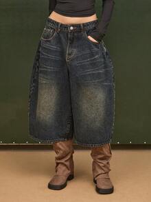 COUREZ 女士牛仔短裤 - 深色水洗藍 - 查看 4