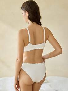 Ocili Women's Minimalist Comfortable Solid Color Ribbed Lettuce Trim Triangle Panties - White - View 2