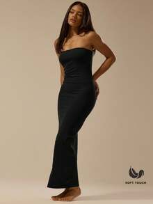 MUSERA ESSENTIALS Soft Touch Bandeau Fitted Dress Basic Spring Summer Cute Ibiza Beach Vacation Holiday Wedding Guest Simple Elegant Summer Outfit - Black - View 1