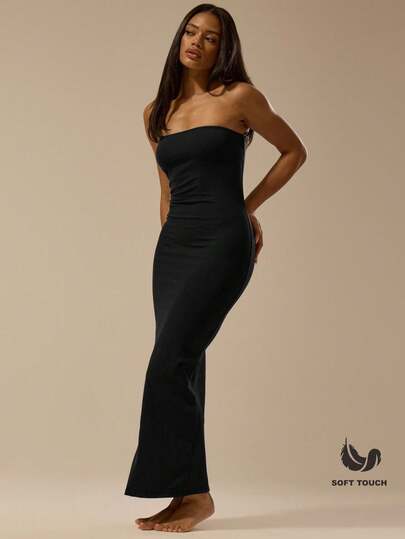 MUSERA ESSENTIALS Soft Touch Bandeau Fitted Dress Basic Spring Summer Cute Ibiza Beach Vacation Holiday Wedding Guest Simple Elegant Summer Outfit