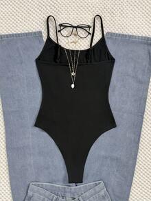 SHEIN EZwear 女士贴花串珠刺绣无袖连体衣，夏季 - 黑色 - 查看 2