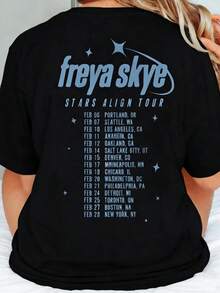 EMERY ROSE 双面复古 Freya Skye Silent Treatment T 恤，Stars Align Tour 2026 音乐节 T 恤，Channel Zombies 4 Nova Bright，Freya Skye 演唱会音乐，粉丝礼物，送给她的礼物，送给他的礼物 - 藏蓝色 - 查看 2