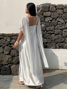 Sunnyshic Plus Size Women's Casual Vacation Dress With Spaghetti Straps And Flowy Hem - White - View 3