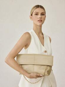 MOTF LADIES' CLUTCH BAG, EXQUISITE CHAIN, LARGE-CAPACITY SIMPLE COMMUTER BAG - Khaki - View 7