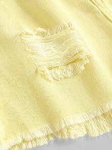 Girlism 女童黄色牛仔修身破洞短裤 - 黃色 - 查看 3