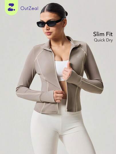 OutZeal 女士运动上衣 运动夹克 健身房锻炼服 速干修身立领拉链运动上衣