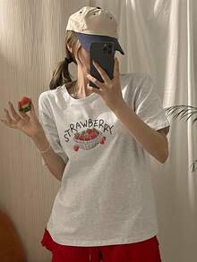 DAZY 女士宽松圆领印花T恤 - 灰色 - 查看 6