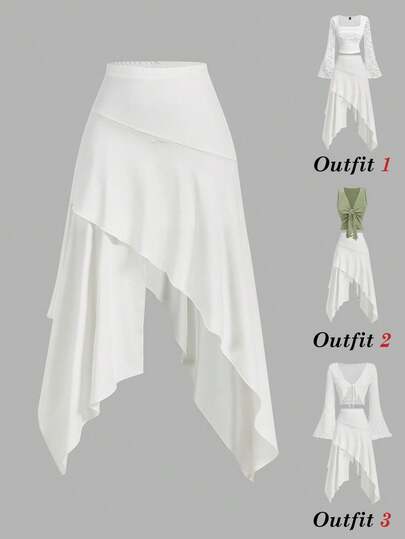 SHEIN MOD 女士纯色不对称下摆休闲百搭迷你裙，夏季