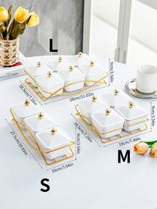 一套干果碟、零食碟、圆形透明甜点盘、分隔盘、家用水果盘，带塑料盖，北欧风格轻奢水果盘 - 白色 - 查看 2