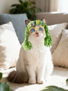PETSIN 1 件猫耳针织帽，小型犬适用，趣味可爱狗狗装饰帽，宠物趣味装饰假发帽，宠物装饰配件，宠物 - 彩色 - 查看 10