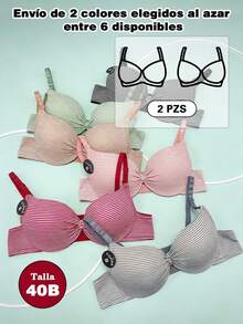 2 Pzs Sostén Push-Up B Cup Sin Costuras con Diseño de Rayas, Sujetadores de Diseño Cómodos y Deportivos, para Tallas Grandes y Pequeñas,Colores Aleatorios - PB862-2Pzs - Ver 10
