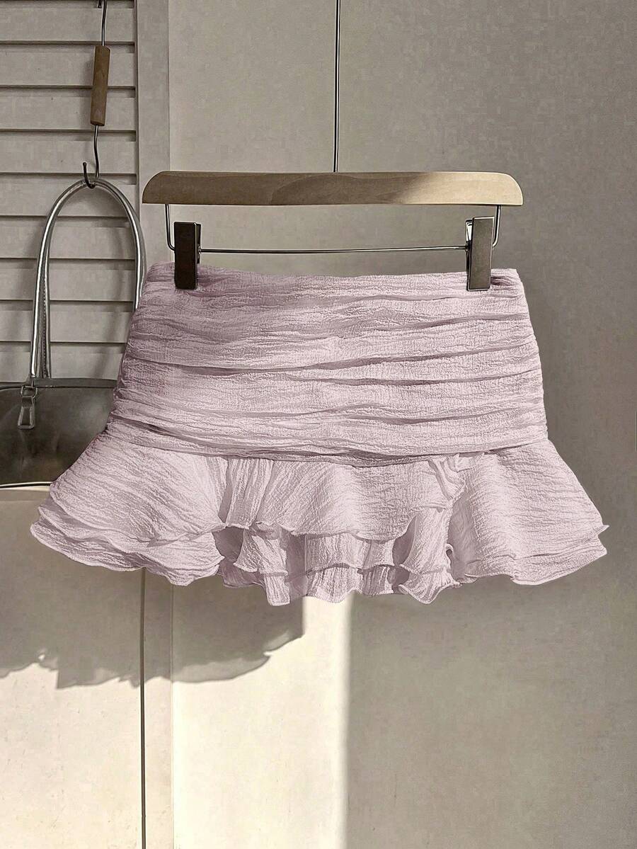 Elamini Chân váy nữ kiểu dáng thanh lịch với viền bèo nhún, thích hợp cho kỳ nghỉ. - Màu tím hoa cà - Xem 1