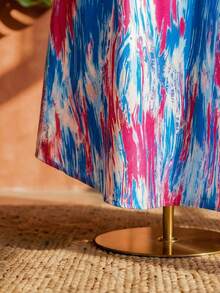 SHEIN CURVE+ 大码女式扎染印花圆领口袋休闲度假无袖连衣裙 - 彩色 - 查看 5