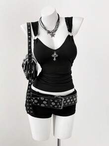 Sunspun Sleeveless Lace Sexy Camisole Top, Spring/Summer - Black - View 1