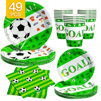 Green Football Disposable Plates, Napkins And Cups Set, Serves 8 Guests. This Disposable Party Supplies Set (Including Plates, Napkins And Cups) Is Perfect For Birthday Parties, Weddings And Family Picnics.