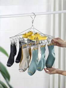 Portable Stainless Steel Rotating Drying Rack Foldable Clothes Hanger With Clips Travel Laundry Line For Socks Underwear Lingerie Scarves Towels Balcony Dorm Dormitory Accessories Must Haves Household Gadgets Outdoor Indoor Drying Solutions - Multicolor - View 4