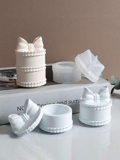 1pc Mini Silicone Bow Storage Jar Mold, Jewelry Box Organizer, DIY Resin Concrete Craft Candle Making Mold Christmas Holiday Gift Ideas Cottage Core Aesthetic Must Haves