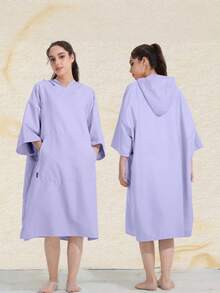 Hooded Surf Changing Robe, Wearable Beach Towel With Quick Dry Fleece, Sandproof Portable Poncho With Pocket For Swimming Pool, Unisex Outdoor Gear - Multicolor - View 9