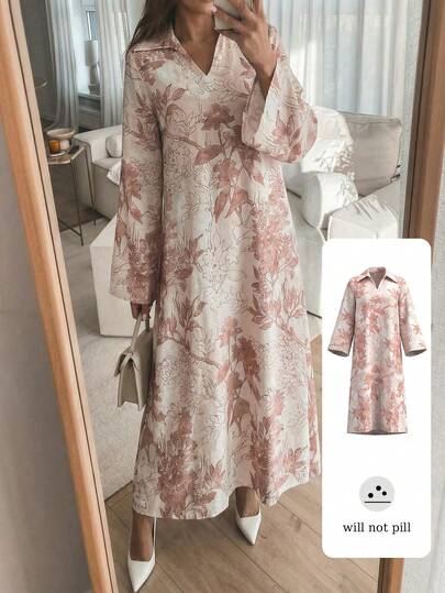 Yasmyna 女士春夏梭织长袖立领优雅浪漫阿拉伯连衣裙