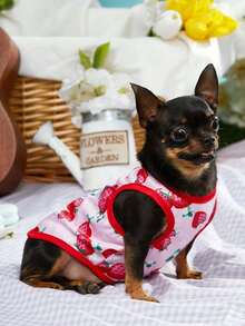 PETSIN 1pc Pink Cute Strawberry Printed Pet Vest - Red - View 5