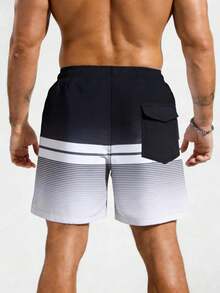 Manfinity KASUA Men's Drawstring Waist Striped Beach Shorts - Grey - View 6