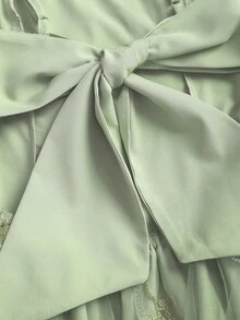Sweetra Đầm ngắn nữ kiểu Pháp mùa xuân & thu mới, thêu họa tiết quả mơ, tối giản, gợi cảm, cổ vuông, thắt eo, dễ thương, ngọt ngào, thanh lịch. - màu xanh lá - Xem 4