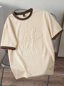 Manfinity Joysei Standard Size Men's Funny 3D Teddy Bear Pattern Color Block T-Shirt, Suitable For Spring/Summer, School, Friend's Gift - Beige - View 5
