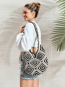 SHECARRY Stylish Hand-Woven Women's Shoulder Bag - Black and White - View 6