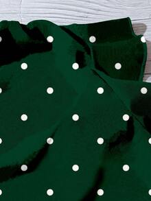 EMERY ROSE Plus Size Casual Minimalist Polka Dot Print Ruffle Hem Shirt, Suitable For Summer - Dark Green - View 4