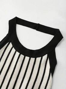 Breezaya Đầm dệt kim cổ yếm kẻ sọc thanh lịch và thời trang dành cho nữ - trắng - Xem 9